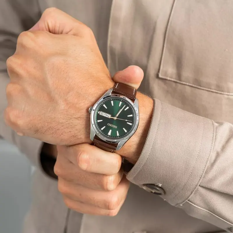 Seiko Essentials Green Dial Leather Men’s Watch- SUR449P1